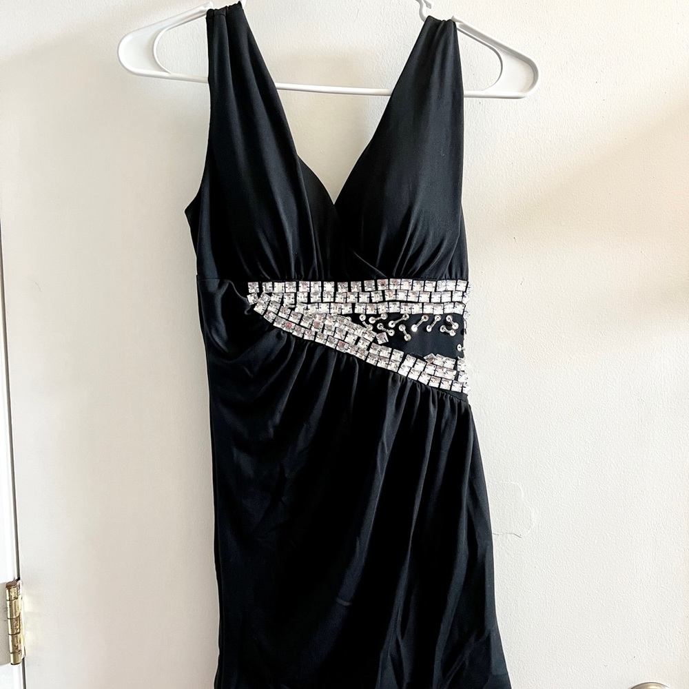 Modern satin little black dress, formal party dress